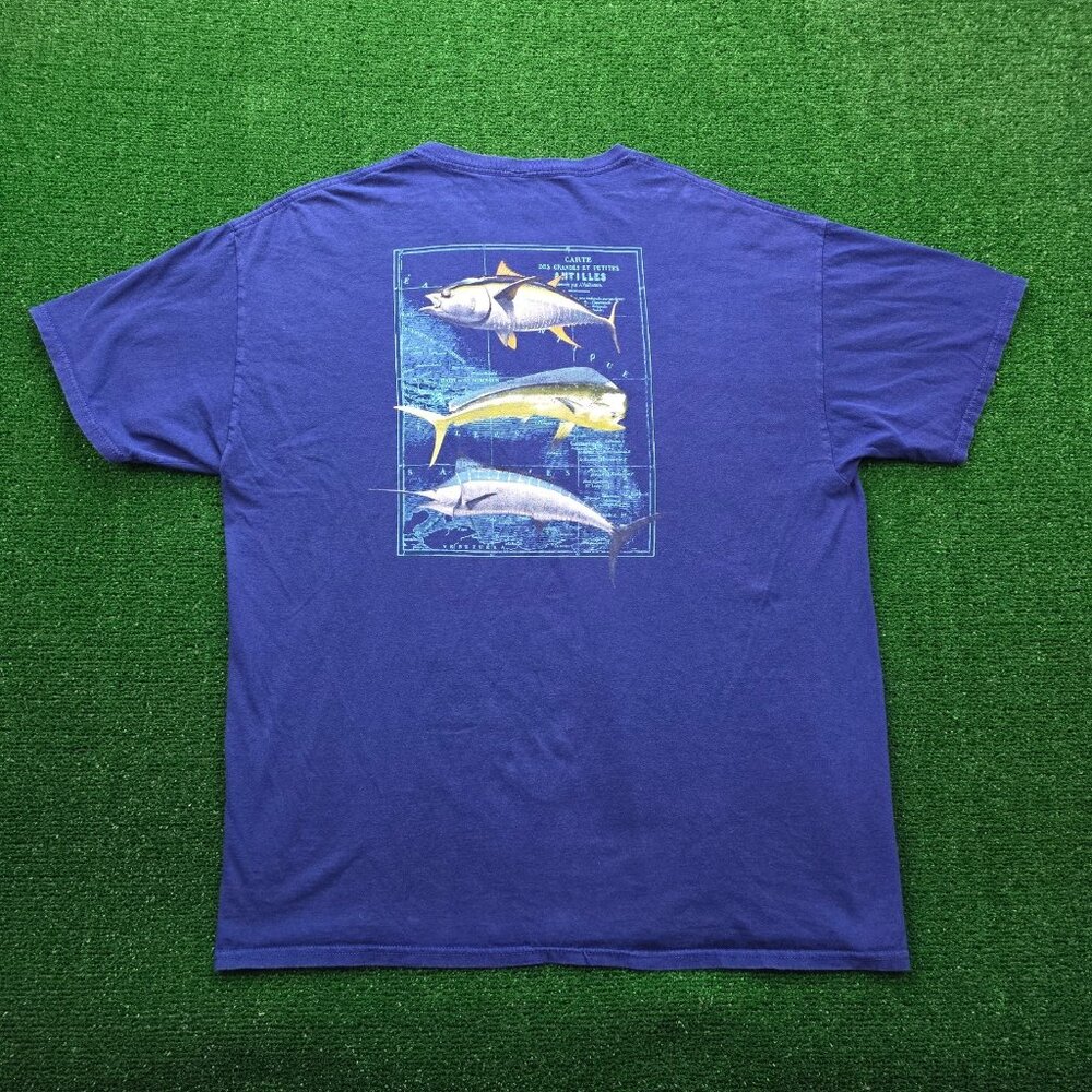 Well Worn Tshirt Mens XL Blue Short Sleeve Fishing‎ Marlin Tuna Mahi Graphic